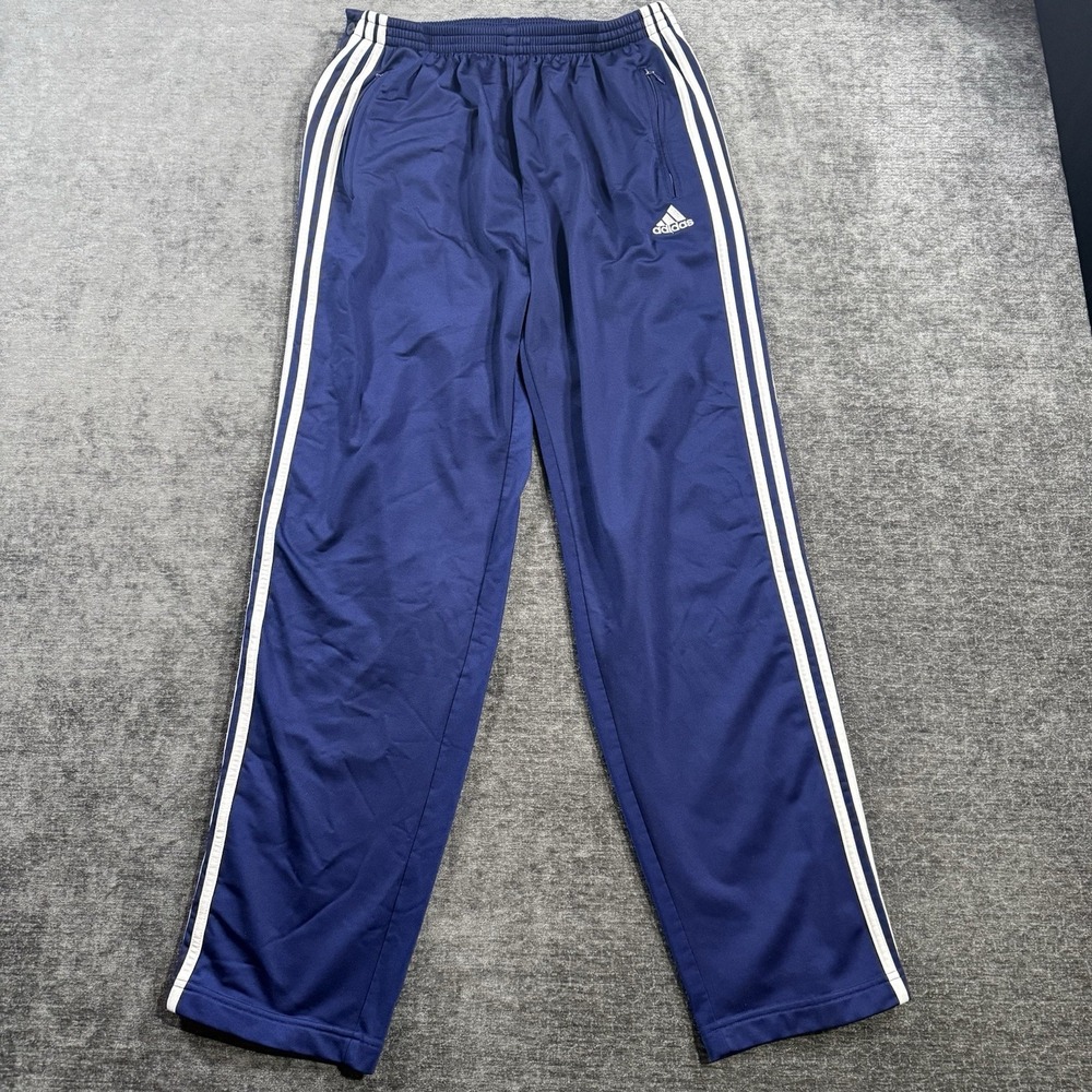 Vintage Adidas Track Pants‎ Men's Large Blue White Stripe Side Snap Break Away